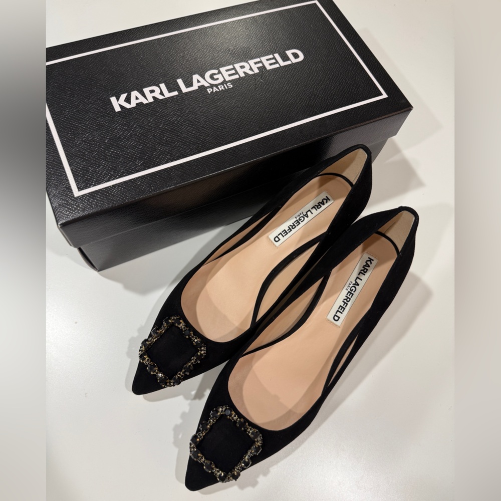 Karl Lagerfeld Black Heels with Embellished Buckle